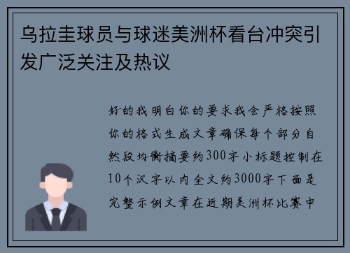 乌拉圭球员与球迷美洲杯看台冲突引发广泛关注及热议